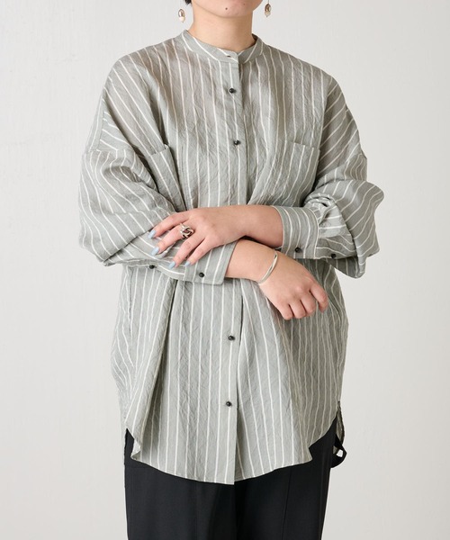 BEARDSLEY（ビアズリー）の「トルコのインポート素材を使ったストライプポケットシャツ（シャツ/ブラウス・レディース・ベージュ/グリーン・FREE）」の20枚目の写真