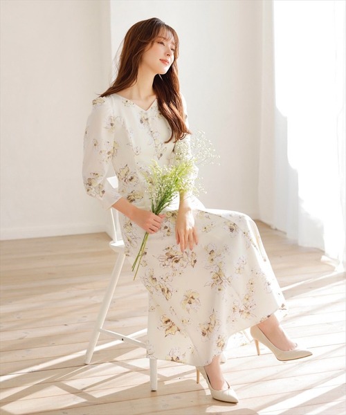 メーカー包装済 オリジナル水彩フラワープリンセスラインワンピース ワンピース Swingle スウィングル のファッション 注目の新発売 Arenatheatre Net