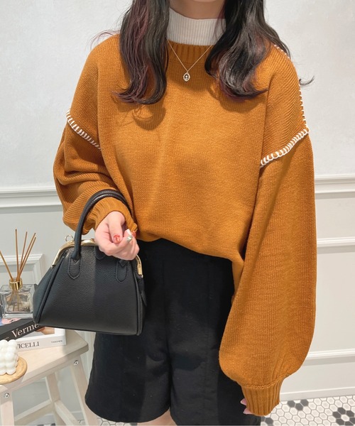 apres jour(アプレジュール)の「配色ステッチニット【ZOZOTOWN限定アイテム】(ニット/セーター・レディース・オレンジ/ブラウン系その他/アイボリー・X-LARGE/フリー)」の3枚目の写真