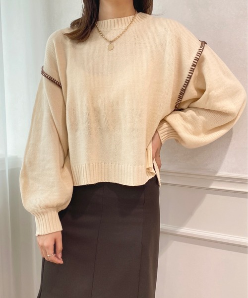 apres jour(アプレジュール)の「配色ステッチニット【ZOZOTOWN限定アイテム】(ニット/セーター・レディース・オレンジ/ブラウン系その他/アイボリー・X-LARGE/フリー)」の8枚目の写真