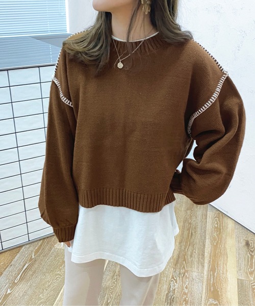 apres jour(アプレジュール)の「配色ステッチニット【ZOZOTOWN限定アイテム】(ニット/セーター・レディース・オレンジ/ブラウン系その他/アイボリー・X-LARGE/フリー)」の16枚目の写真