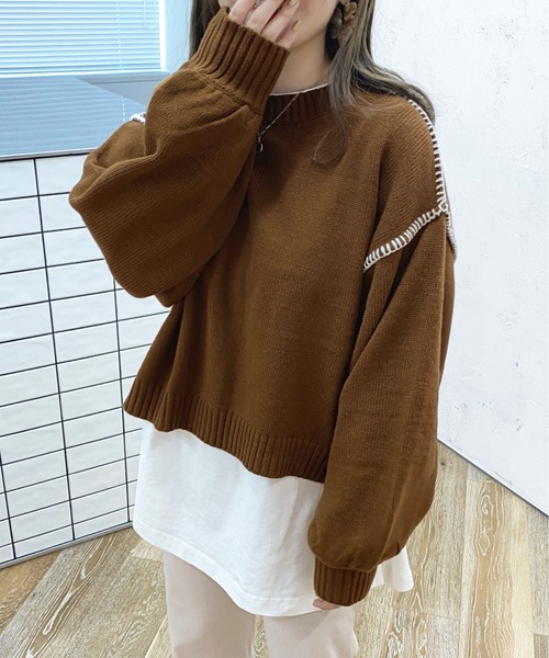 apres jour(アプレジュール)の「配色ステッチニット【ZOZOTOWN限定アイテム】(ニット/セーター・レディース・オレンジ/ブラウン系その他/アイボリー・X-LARGE/フリー)」の5枚目の写真