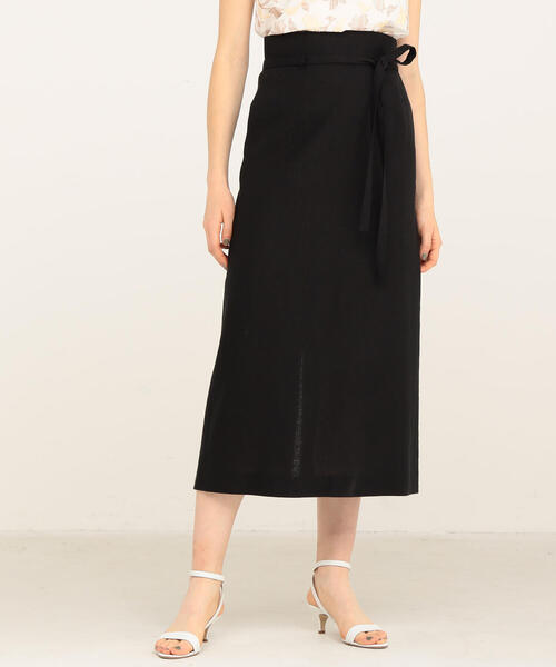 TOMORROWLAND (トゥモローランド)の「ワンダーリネンストレッチ ハイウエストフレアミディスカート(スカート・レディース・ベージュ/ブラック・34/36)」の2枚目の写真