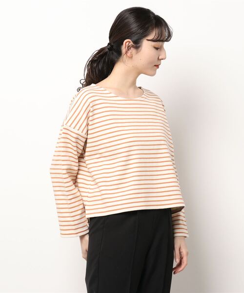 flower(フラワー)の「レインボーボーダートップ(Tシャツ/カットソー・レディース・ベージュ/ネイビー/カーキ/ピンク/オレンジ・FREE)」の5枚目の写真