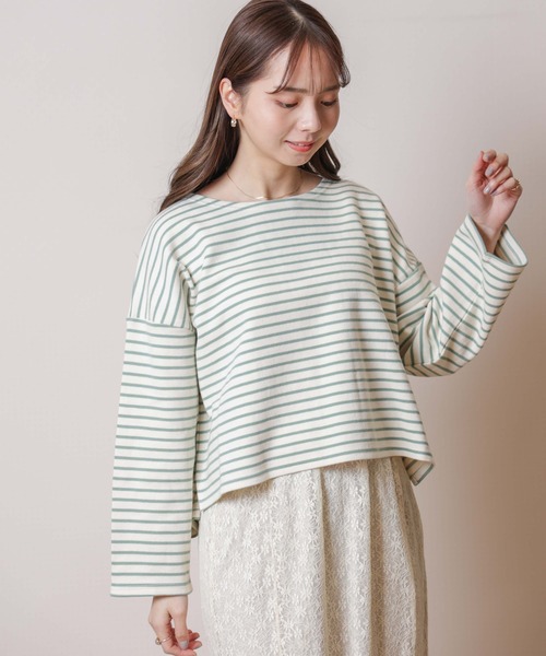 flower(フラワー)の「レインボーボーダートップ(Tシャツ/カットソー・レディース・ベージュ/ネイビー/カーキ/ピンク/オレンジ・FREE)」の3枚目の写真