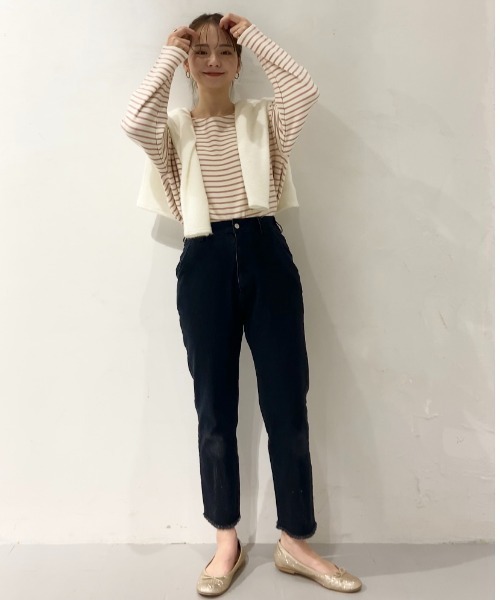 flower(フラワー)の「レインボーボーダートップ(Tシャツ/カットソー・レディース・ベージュ/ネイビー/カーキ/ピンク/オレンジ・FREE)」の18枚目の写真