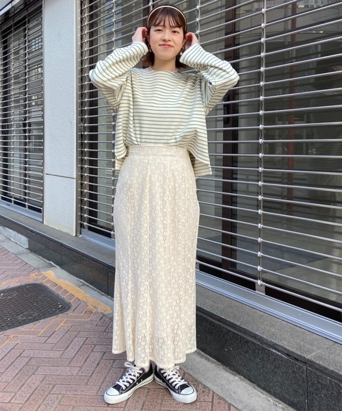 flower(フラワー)の「レインボーボーダートップ(Tシャツ/カットソー・レディース・ベージュ/ネイビー/カーキ/ピンク/オレンジ・FREE)」の13枚目の写真