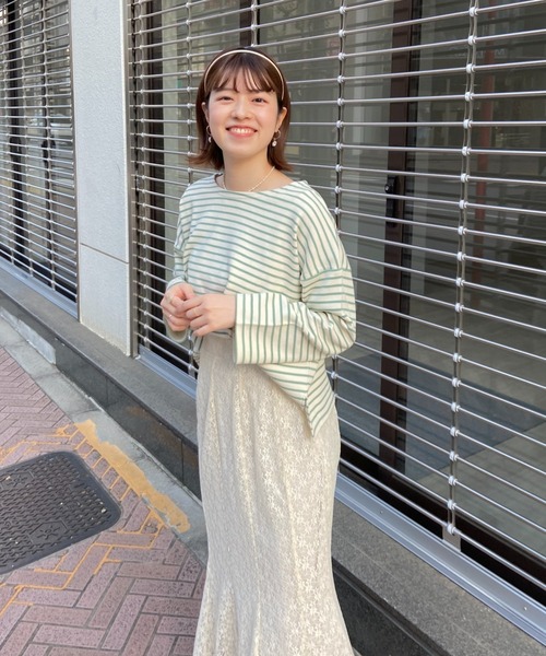 flower(フラワー)の「レインボーボーダートップ(Tシャツ/カットソー・レディース・ベージュ/ネイビー/カーキ/ピンク/オレンジ・FREE)」の10枚目の写真