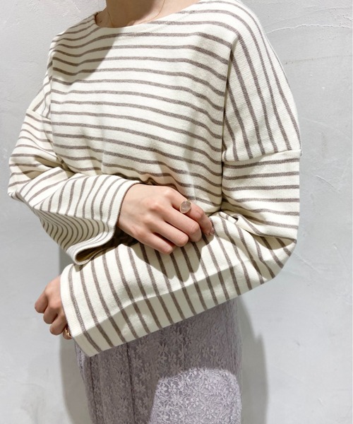 flower(フラワー)の「レインボーボーダートップ(Tシャツ/カットソー・レディース・ベージュ/ネイビー/カーキ/ピンク/オレンジ・FREE)」の8枚目の写真