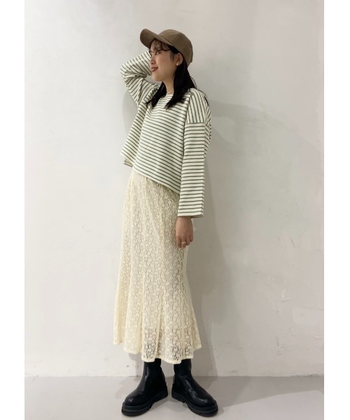 flower(フラワー)の「レインボーボーダートップ(Tシャツ/カットソー・レディース・ベージュ/ネイビー/カーキ/ピンク/オレンジ・FREE)」の7枚目の写真