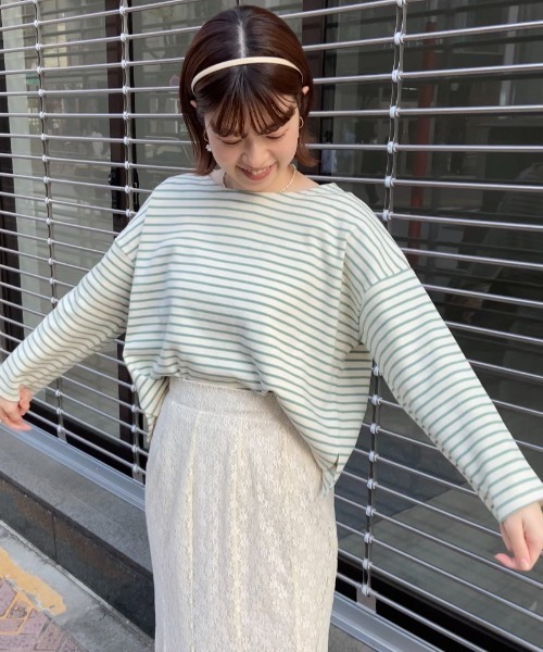 flower(フラワー)の「レインボーボーダートップ(Tシャツ/カットソー・レディース・ベージュ/ネイビー/カーキ/ピンク/オレンジ・FREE)」の22枚目の写真