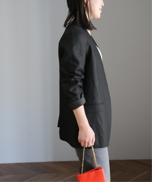 Deuxieme Classe(ドゥーズィエムクラス)の「Linen Collarless ブレザー(ノーカラージャケット・レディース・ブラウン/ブラック・FREE)」の3枚目の写真
