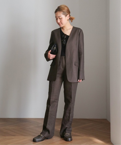 Deuxieme Classe(ドゥーズィエムクラス)の「Linen Collarless ブレザー(ノーカラージャケット・レディース・ブラウン/ブラック・FREE)」の19枚目の写真