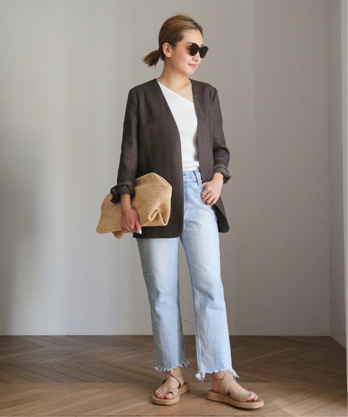 Deuxieme Classe(ドゥーズィエムクラス)の「Linen Collarless ブレザー(ノーカラージャケット・レディース・ブラウン/ブラック・FREE)」の12枚目の写真