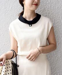 SHIPS | *〈手洗い可能/UVカット/接触冷感〉パールモチーフボウタイニット ボーダー/ソリッド◆(ニット/セーター)