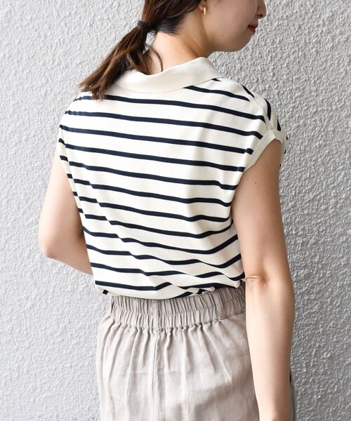 SHIPS（シップス）の「*〈手洗い可能/UVカット/接触冷感〉パールモチーフボウタイニット ボーダー/ソリッド◆（ニット/セーター・レディース・ブラック/ネイビー/オフホワイト/ダークグレー/ブラウン/ブラック系・ONE SIZE）」の11枚目の写真