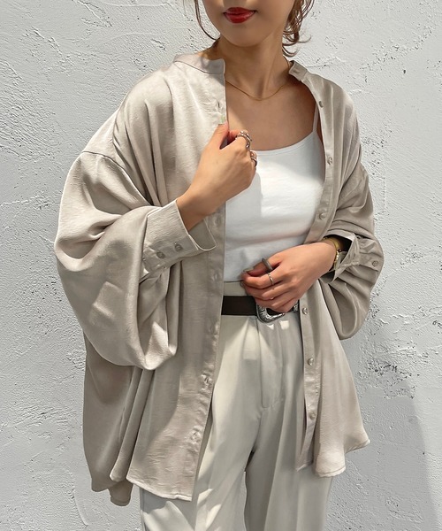 apres jour mignon(アプレジュールミニョン)の「シワシワサテンシャツ【ZOZOTOWN限定アイテム】(シャツ/ブラウス・レディース・グレイッシュベージュ/ブラック/パープル・フリー/X-LARGE)」の10枚目の写真