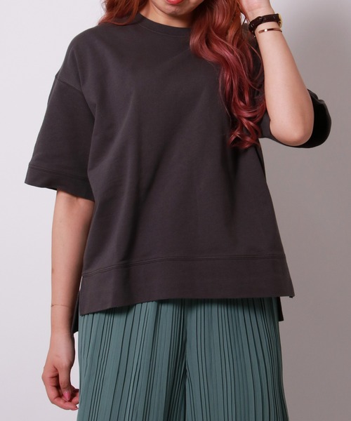 ikka(イッカ)の「ミニ裏毛スウェットライク半袖T(Tシャツ/カットソー・レディース・チャコールグレー/ライトグレー/オフホワイト/イエロー/グリーン・S/M/L)」の3枚目の写真