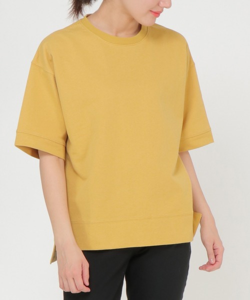 ikka(イッカ)の「ミニ裏毛スウェットライク半袖T(Tシャツ/カットソー・レディース・チャコールグレー/ライトグレー/オフホワイト/イエロー/グリーン・S/M/L)」の1枚目の写真