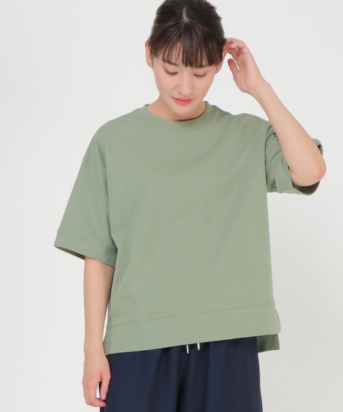 ikka(イッカ)の「ミニ裏毛スウェットライク半袖T(Tシャツ/カットソー・レディース・チャコールグレー/ライトグレー/オフホワイト/イエロー/グリーン・S/M/L)」の5枚目の写真