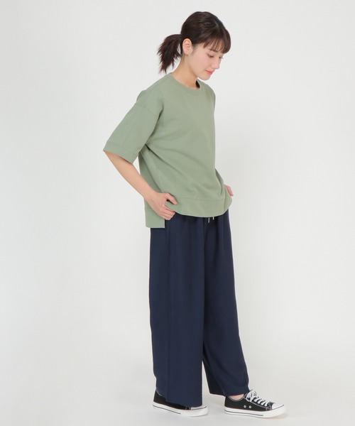 ikka(イッカ)の「ミニ裏毛スウェットライク半袖T(Tシャツ/カットソー・レディース・チャコールグレー/ライトグレー/オフホワイト/イエロー/グリーン・S/M/L)」の17枚目の写真