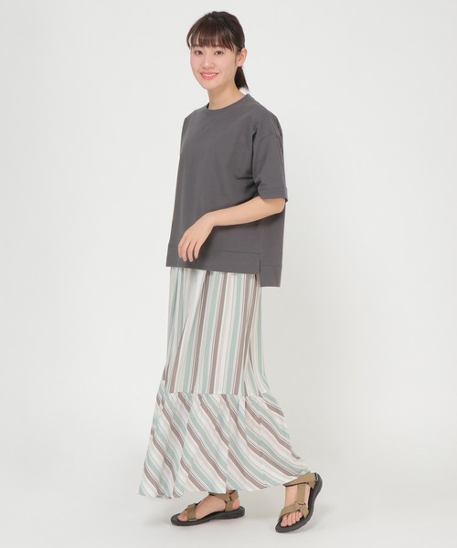 ikka(イッカ)の「ミニ裏毛スウェットライク半袖T(Tシャツ/カットソー・レディース・チャコールグレー/ライトグレー/オフホワイト/イエロー/グリーン・S/M/L)」の12枚目の写真