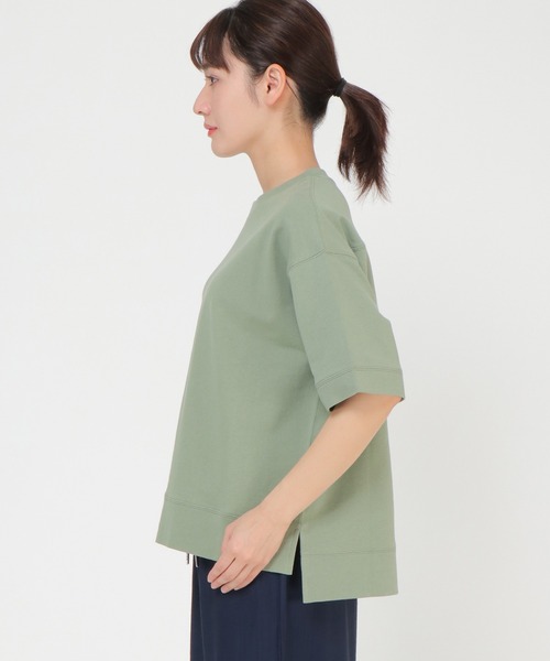 ikka(イッカ)の「ミニ裏毛スウェットライク半袖T(Tシャツ/カットソー・レディース・チャコールグレー/ライトグレー/オフホワイト/イエロー/グリーン・S/M/L)」の6枚目の写真