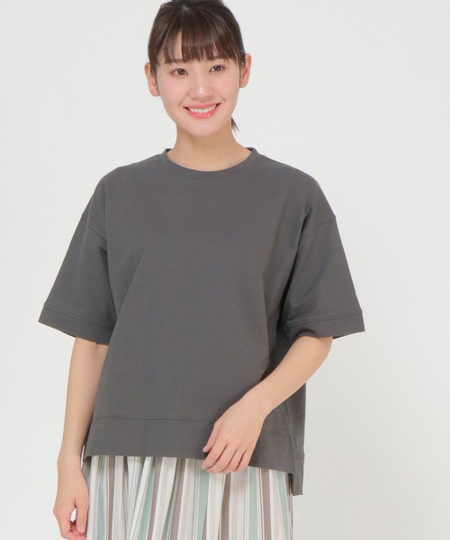 ikka(イッカ)の「ミニ裏毛スウェットライク半袖T(Tシャツ/カットソー・レディース・チャコールグレー/ライトグレー/オフホワイト/イエロー/グリーン・S/M/L)」の20枚目の写真