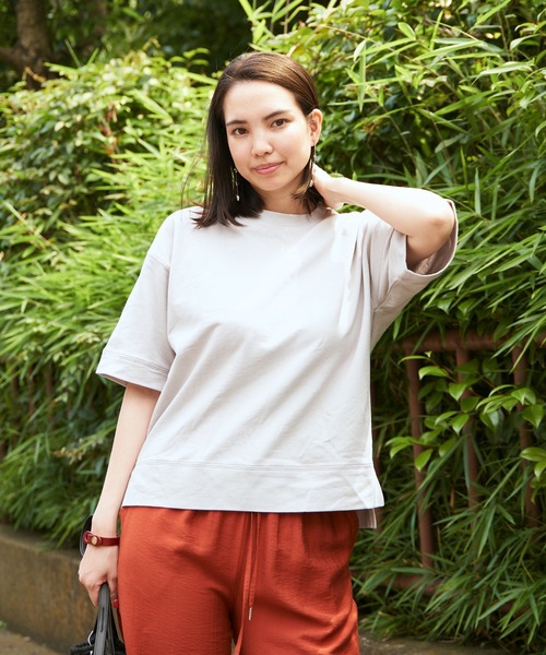 ikka(イッカ)の「ミニ裏毛スウェットライク半袖T(Tシャツ/カットソー・レディース・チャコールグレー/ライトグレー/オフホワイト/イエロー/グリーン・S/M/L)」の22枚目の写真