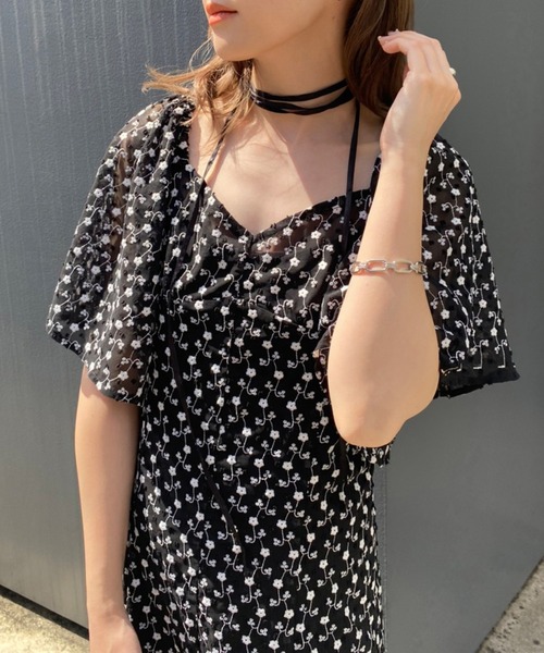 one after another NICE CLAUP(ワンアフターアナザーナイスクラップ)の「flower刺しゅうワンピ(ワンピース・レディース・ブラック/ピンク/アイボリー・FREE)」の15枚目の写真