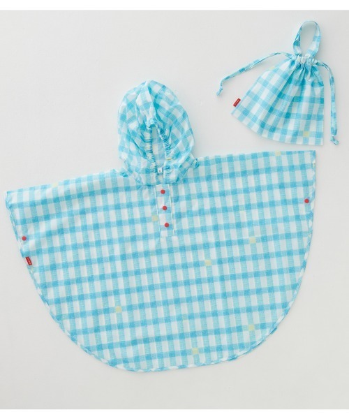 392 plusm（サンキューニプリュスエム）の「Kids Rain Poncho - gingham - 641931（レインコート/ポンチョ・キッズ・ブラック/ミント・XS/S/M）」の2枚目の写真