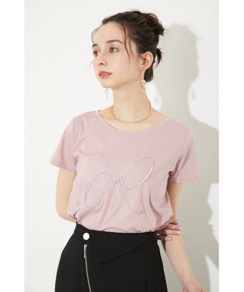 rienda(リエンダ)の「RRロゴ刺繍Tシャツ(Tシャツ/カットソー・レディース・ホワイト/ブラック/ベージュ/ピンク/ライム・FREE)」の5枚目の写真
