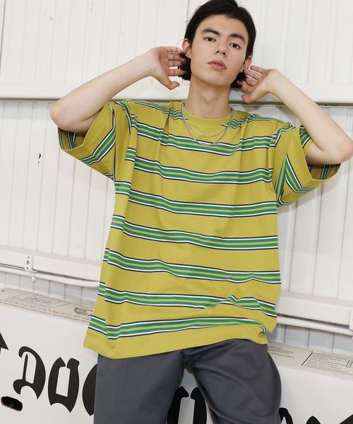 MSG（エムエスジー）の「Buyer's Select/オーバーサイズ5分袖ボーダー Tシャツ マルチボーダー（Tシャツ/カットソー・メンズ・イエロー系/ネイビー系1/ベージュ系1/ホワイト/ブラック/ブラック系1/ブラック系/ホワイト系1/チャコール/グリーン/グリーン系/ホワイト系/オレンジ系/ネイビー・L/XL/M）」の13枚目の写真