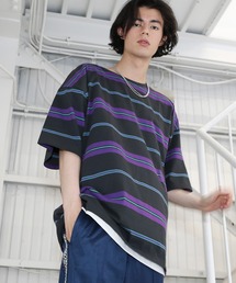 Buyer's Select/オーバーサイズ5分袖ボーダー Tシャツ マルチボーダー