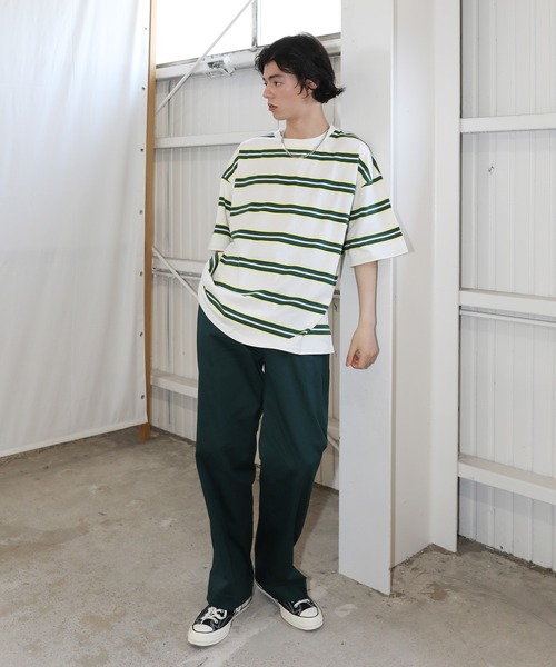 MSG（エムエスジー）の「Buyer's Select/オーバーサイズ5分袖ボーダー Tシャツ マルチボーダー（Tシャツ/カットソー・メンズ・イエロー系/ネイビー系1/ベージュ系1/ホワイト/ブラック/ブラック系1/ブラック系/ホワイト系1/チャコール/グリーン/グリーン系/ホワイト系/オレンジ系/ネイビー・L/XL/M）」の15枚目の写真