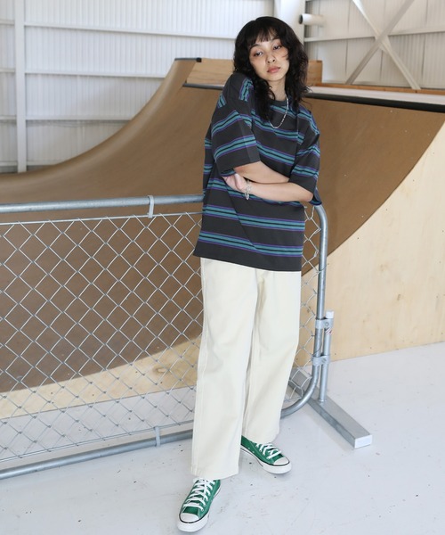 MSG（エムエスジー）の「Buyer's Select/オーバーサイズ5分袖ボーダー Tシャツ マルチボーダー（Tシャツ/カットソー・メンズ・イエロー系/ネイビー系1/ベージュ系1/ホワイト/ブラック/ブラック系1/ブラック系/ホワイト系1/チャコール/グリーン/グリーン系/ホワイト系/オレンジ系/ネイビー・L/XL/M）」の17枚目の写真