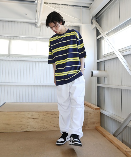 MSG（エムエスジー）の「Buyer's Select/オーバーサイズ5分袖ボーダー Tシャツ マルチボーダー（Tシャツ/カットソー・メンズ・イエロー系/ネイビー系1/ベージュ系1/ホワイト/ブラック/ブラック系1/ブラック系/ホワイト系1/チャコール/グリーン/グリーン系/ホワイト系/オレンジ系/ネイビー・L/XL/M）」の20枚目の写真