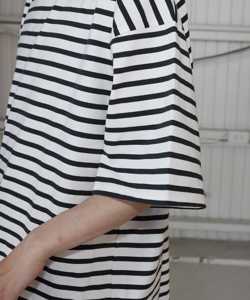 MSG（エムエスジー）の「Buyer's Select/オーバーサイズ5分袖ボーダー Tシャツ マルチボーダー（Tシャツ/カットソー・メンズ・イエロー系/ネイビー系1/ベージュ系1/ホワイト/ブラック/ブラック系1/ブラック系/ホワイト系1/チャコール/グリーン/グリーン系/ホワイト系/オレンジ系/ネイビー・L/XL/M）」の22枚目の写真