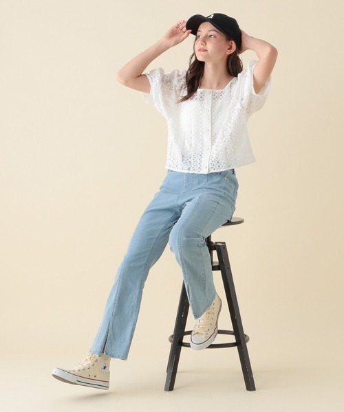 GLOBAL WORK(グローバルワーク)の「スクエアレースブラウス半袖/AND YUA ANY/297252(シャツ/ブラウス・キッズ・ホワイト/ブラック・150cm/160cm)」の3枚目の写真