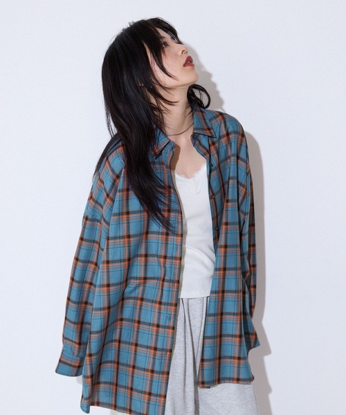 JEANASIS アソートチェックシャツLS ブルー系　オーバーサイズ アソートチェックシャツLS/157636（シャツ/ブラウス）｜JEANASIS