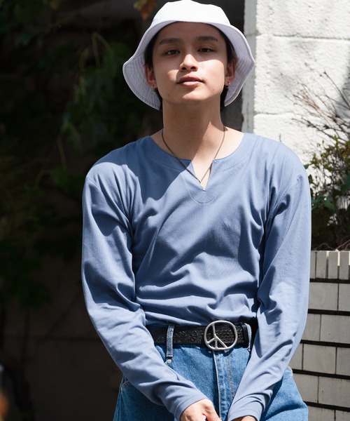 Blue Standard (ブルースタンダード)の「【Blue Standard/ブルースタンダード】ZEROSTAIN ゼロステイン 汗染みの目立ちにくいTシャツ UVカット 撥水性 汚れが付きにくい キーネックロンT(Tシャツ/カットソー・メンズ・ホワイト/チャコールグレー/ブラック/杢グレー/ダークブルー・MEDIUM/LARGE/X-LARGE)」の9枚目の写真