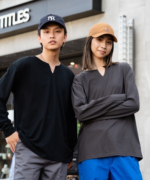 Blue Standard (ブルースタンダード)の「【Blue Standard/ブルースタンダード】ZEROSTAIN ゼロステイン 汗染みの目立ちにくいTシャツ UVカット 撥水性 汚れが付きにくい キーネックロンT(Tシャツ/カットソー・メンズ・ホワイト/チャコールグレー/ブラック/杢グレー/ダークブルー・MEDIUM/LARGE/X-LARGE)」の14枚目の写真