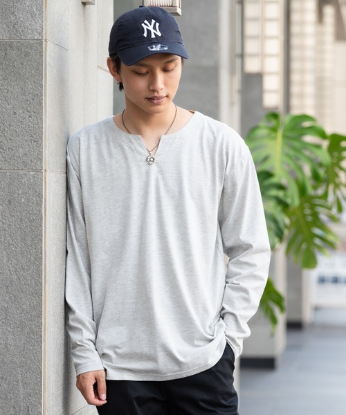 Blue Standard (ブルースタンダード)の「【Blue Standard/ブルースタンダード】ZEROSTAIN ゼロステイン 汗染みの目立ちにくいTシャツ UVカット 撥水性 汚れが付きにくい キーネックロンT(Tシャツ/カットソー・メンズ・ホワイト/チャコールグレー/ブラック/杢グレー/ダークブルー・MEDIUM/LARGE/X-LARGE)」の6枚目の写真