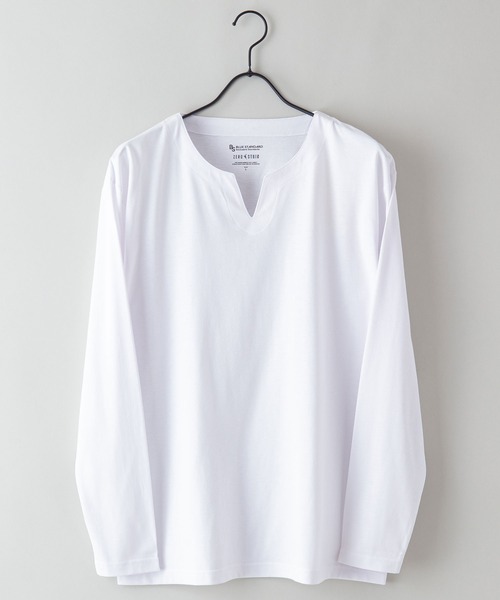 Blue Standard (ブルースタンダード)の「【Blue Standard/ブルースタンダード】ZEROSTAIN ゼロステイン 汗染みの目立ちにくいTシャツ UVカット 撥水性 汚れが付きにくい キーネックロンT(Tシャツ/カットソー・メンズ・ホワイト/チャコールグレー/ブラック/杢グレー/ダークブルー・MEDIUM/LARGE/X-LARGE)」の15枚目の写真