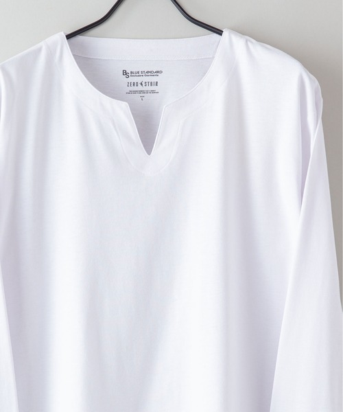 Blue Standard (ブルースタンダード)の「【Blue Standard/ブルースタンダード】ZEROSTAIN ゼロステイン 汗染みの目立ちにくいTシャツ UVカット 撥水性 汚れが付きにくい キーネックロンT(Tシャツ/カットソー・メンズ・ホワイト/チャコールグレー/ブラック/杢グレー/ダークブルー・MEDIUM/LARGE/X-LARGE)」の16枚目の写真