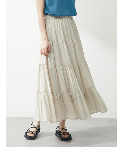 Green　Parks（グリーンパークス）の「・novem9 スラブティアードスカート（スカート・レディース・ブラック/ベージュ/ブルー/グリーン/モカ・FREE）」の7枚目の写真