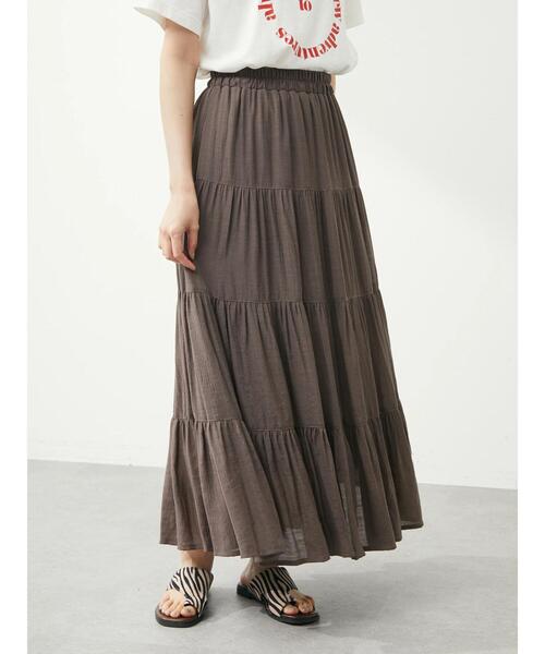 Green　Parks（グリーンパークス）の「・novem9 スラブティアードスカート（スカート・レディース・ブラック/ベージュ/ブルー/グリーン/モカ・FREE）」の8枚目の写真