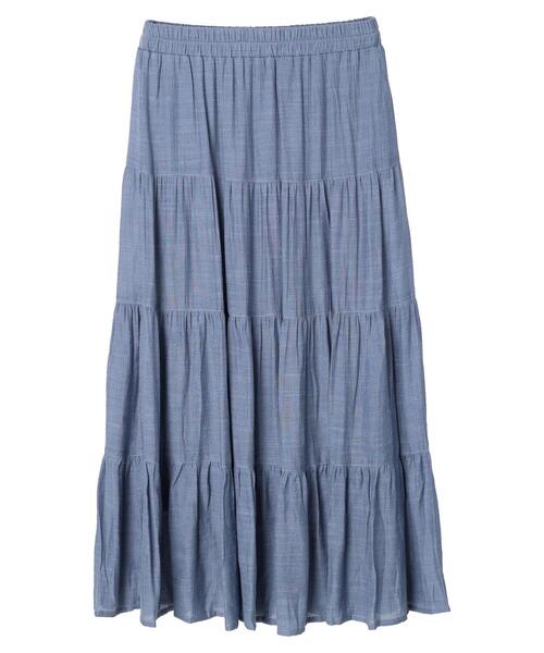 Green　Parks（グリーンパークス）の「・novem9 スラブティアードスカート（スカート・レディース・ブラック/ベージュ/ブルー/グリーン/モカ・FREE）」の10枚目の写真