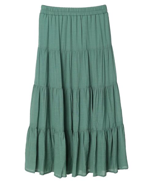 Green　Parks（グリーンパークス）の「・novem9 スラブティアードスカート（スカート・レディース・ブラック/ベージュ/ブルー/グリーン/モカ・FREE）」の22枚目の写真