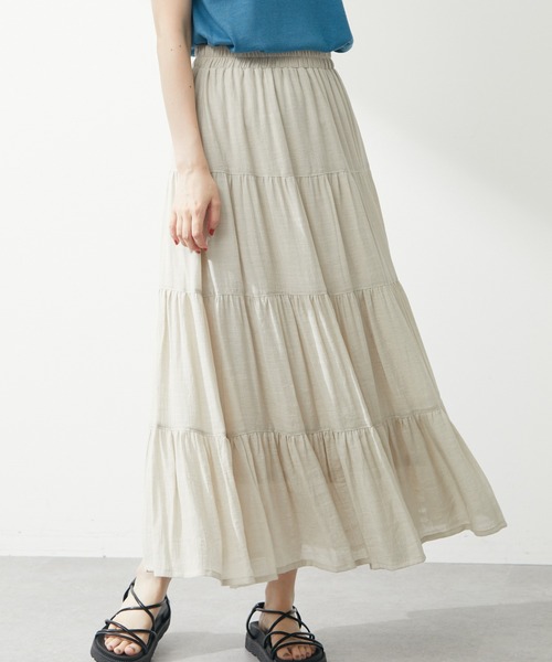 Green　Parks（グリーンパークス）の「・novem9 スラブティアードスカート（スカート・レディース・ブラック/ベージュ/ブルー/グリーン/モカ・FREE）」の3枚目の写真